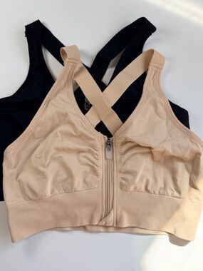 Front-Zip Support Bra - Nude and Black size L